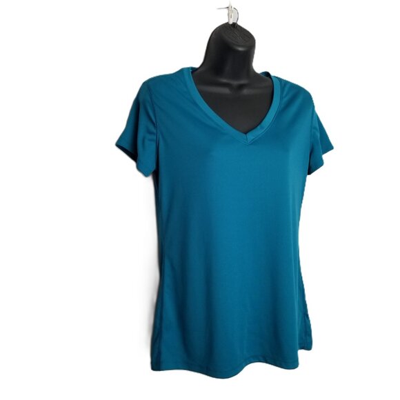C9 Champion Tee M Teal Blue V-Neck Short Sleeve Athletic Athleisure - Picture 1 of 8